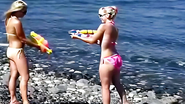 Lesbians licking body, sea friends, sucking boobs outdoor, bathing real, sea bathing
